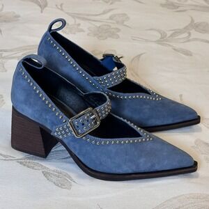 Jeffrey Campbell Size-9 Amara Studded Shoes Dusty Blue Leather